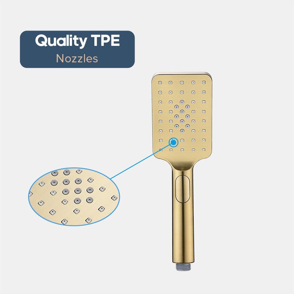 Decaura Handheld Shower Head Square 3-Mode Spray with Shower Hose Brushed Gold