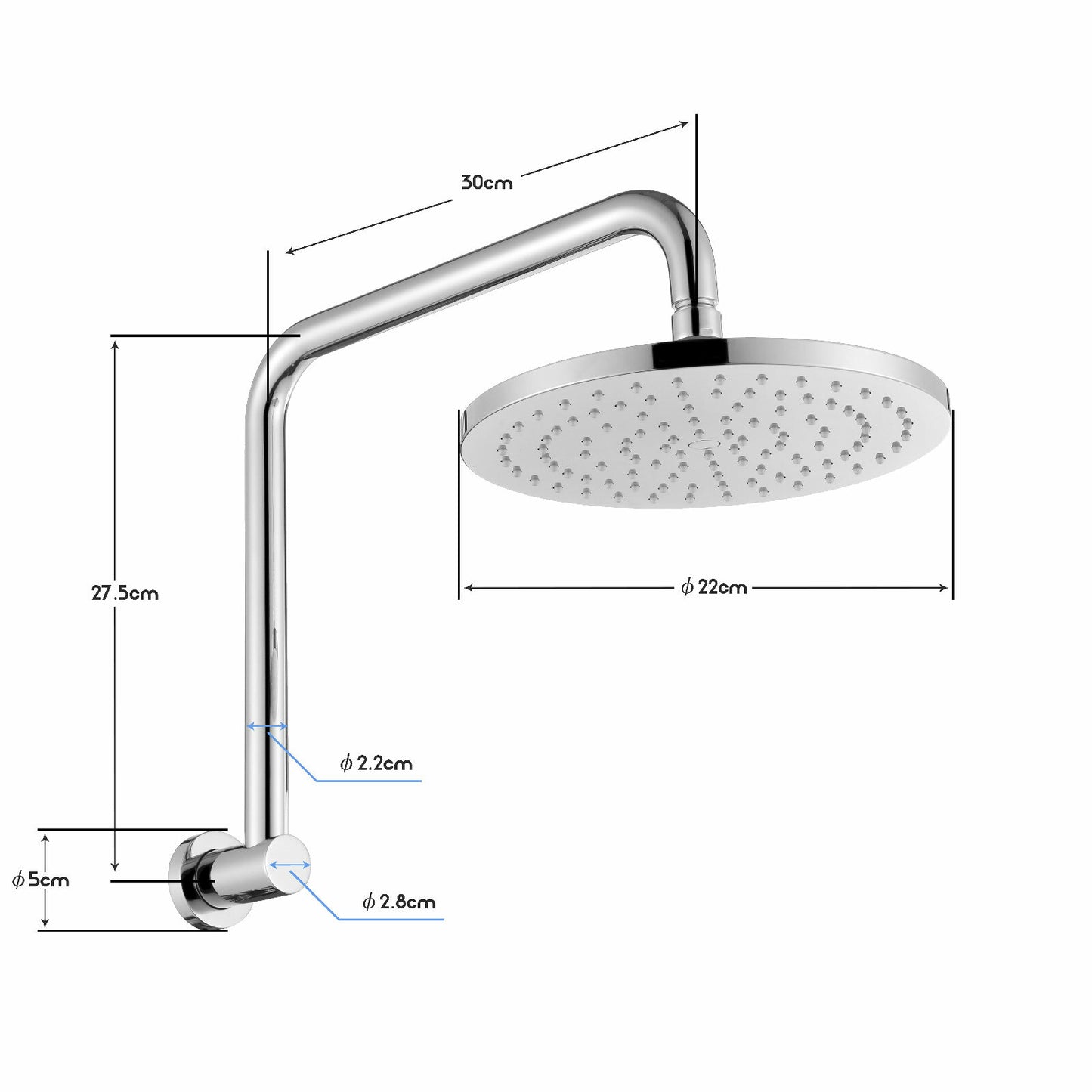 Decaura Chrome/Black/Golden 9" Rain Shower Head Set Gooseneck Arm Shower Taps
