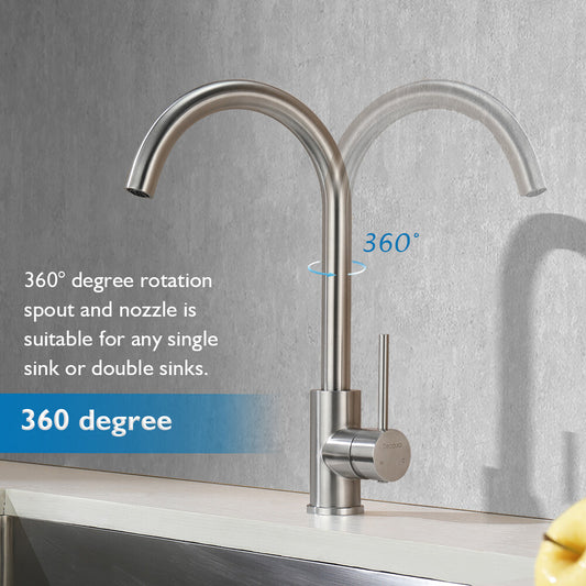 Decaura Kitchen Mixer Tap 360° Swivel Brushed Nickel Sink Faucet Gooseneck Arm