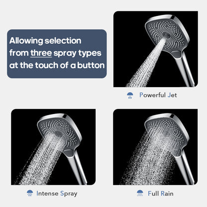 Decaura Large Hand Shower Head 3-Mode Spray with 1.5m Shower Hose Chrome