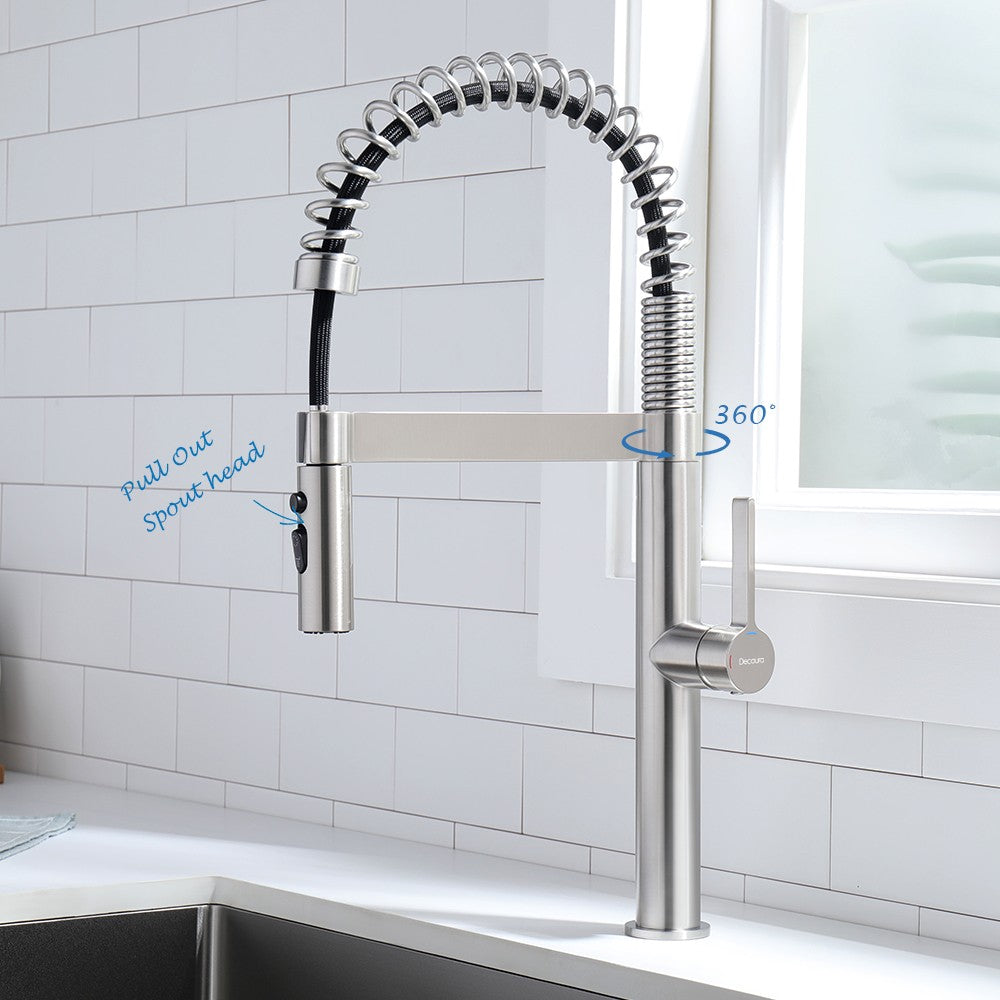 Decaura Spring Kitchen Tap Pull Out Stainless Steel Spray Head Brushed Nickel