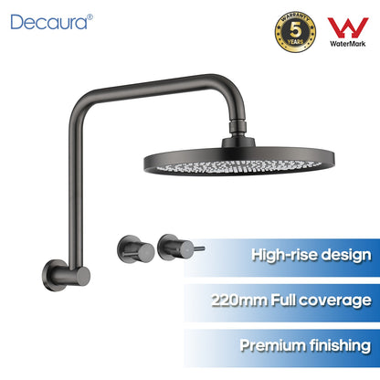 Decaura Bathroom Rain Shower Head Set Round Gooseneck Shower Arm Gunmetal Grey