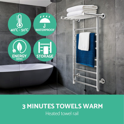 Devanti Heated Towel Rail Bathroom Electric Warmer Clothes Rack Stainless Steel