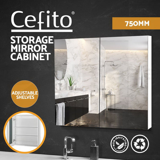 Cefito Bathroom Mirror Cabinet 750x720mm Vanity Medicine Shaving Makeup White