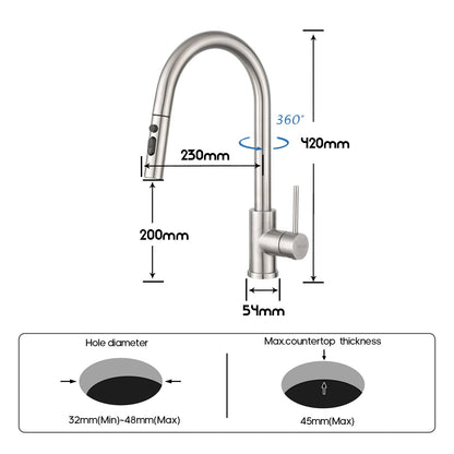 Decaura Kitchen Sink Mixer Tap Pull Out Brushed Nickel 3-Mode Spray Swivel