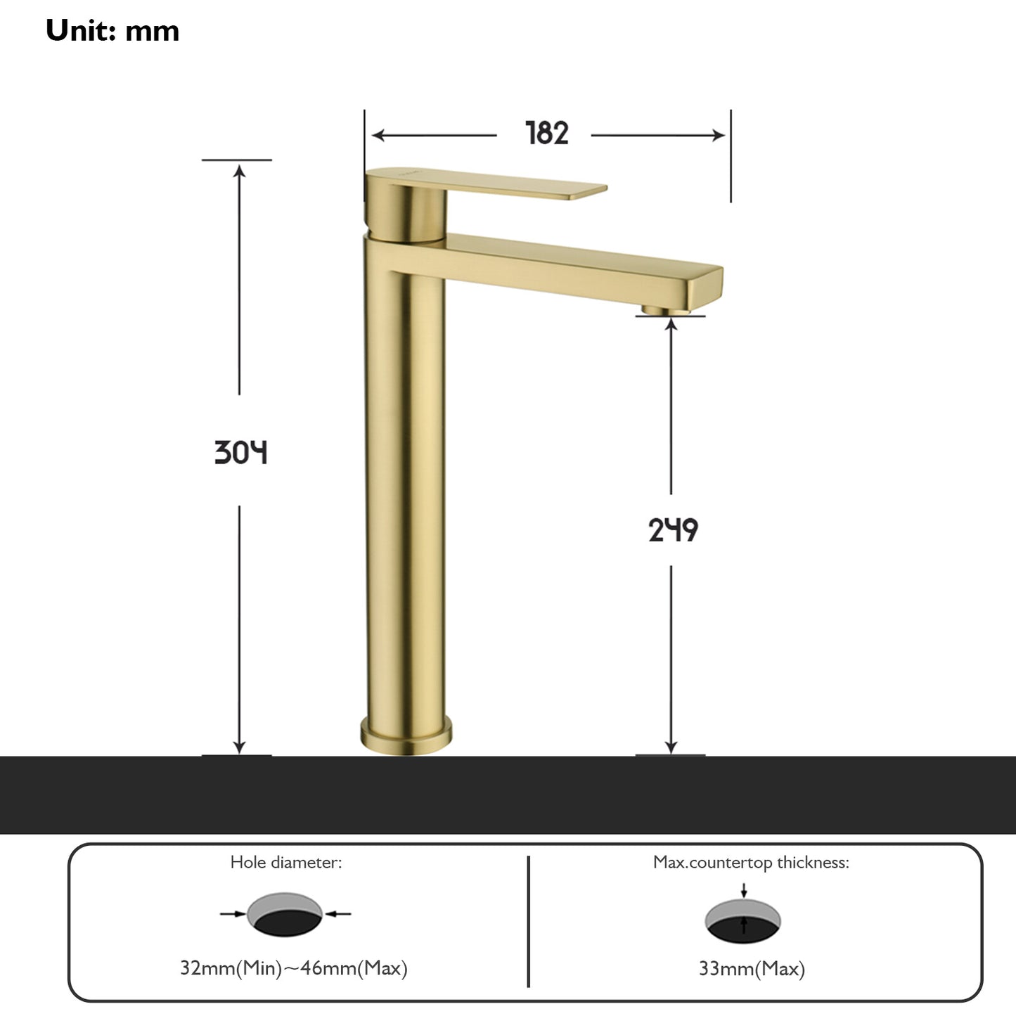 Decaura Bathroom Basin Mixer Tap Brushed Gold Tall Vanity Faucet 304mm high