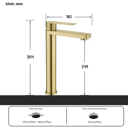 Decaura Bathroom Basin Mixer Tap Brushed Gold Tall Vanity Faucet 304mm high