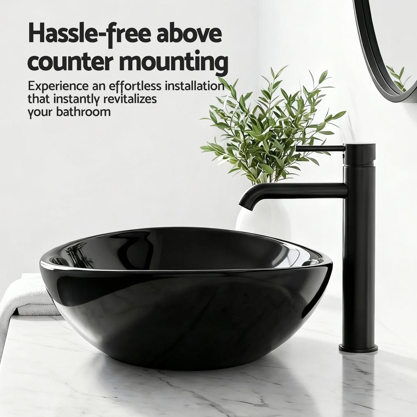 Cefito Bathroom Basin Vanity Sink Vessel Bowl Ceramic Wash Oval Countertop Black