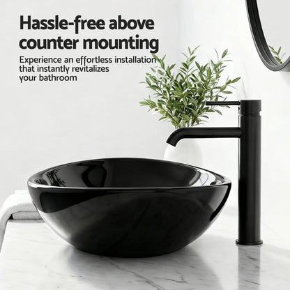 Cefito Bathroom Basin Vanity Sink Vessel Bowl Ceramic Wash Oval Countertop Black