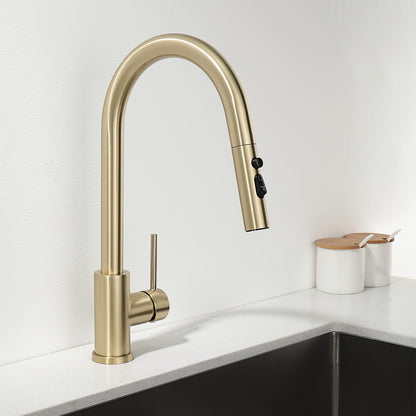 Decaura Kitchen Mixer Tap Pull Out Brushed Gold with Stainless Steel Spray Head