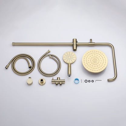 WELS 9" Rain Shower Head Set Brushed Gold Separate Water Inlet Shower Mixer Taps
