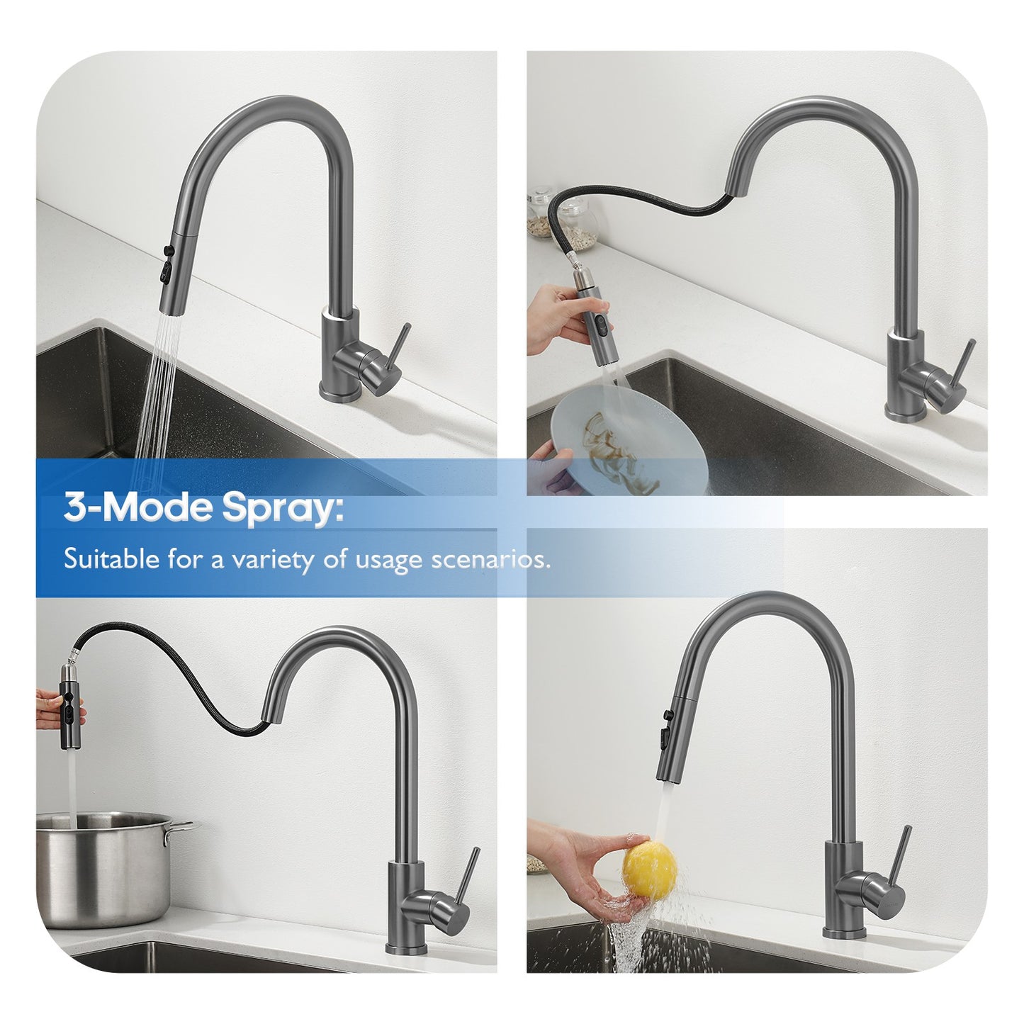 Decaura Kitchen Mixer Tap Pull Out Brushed Gunmetal Stainless Steel Spray Head