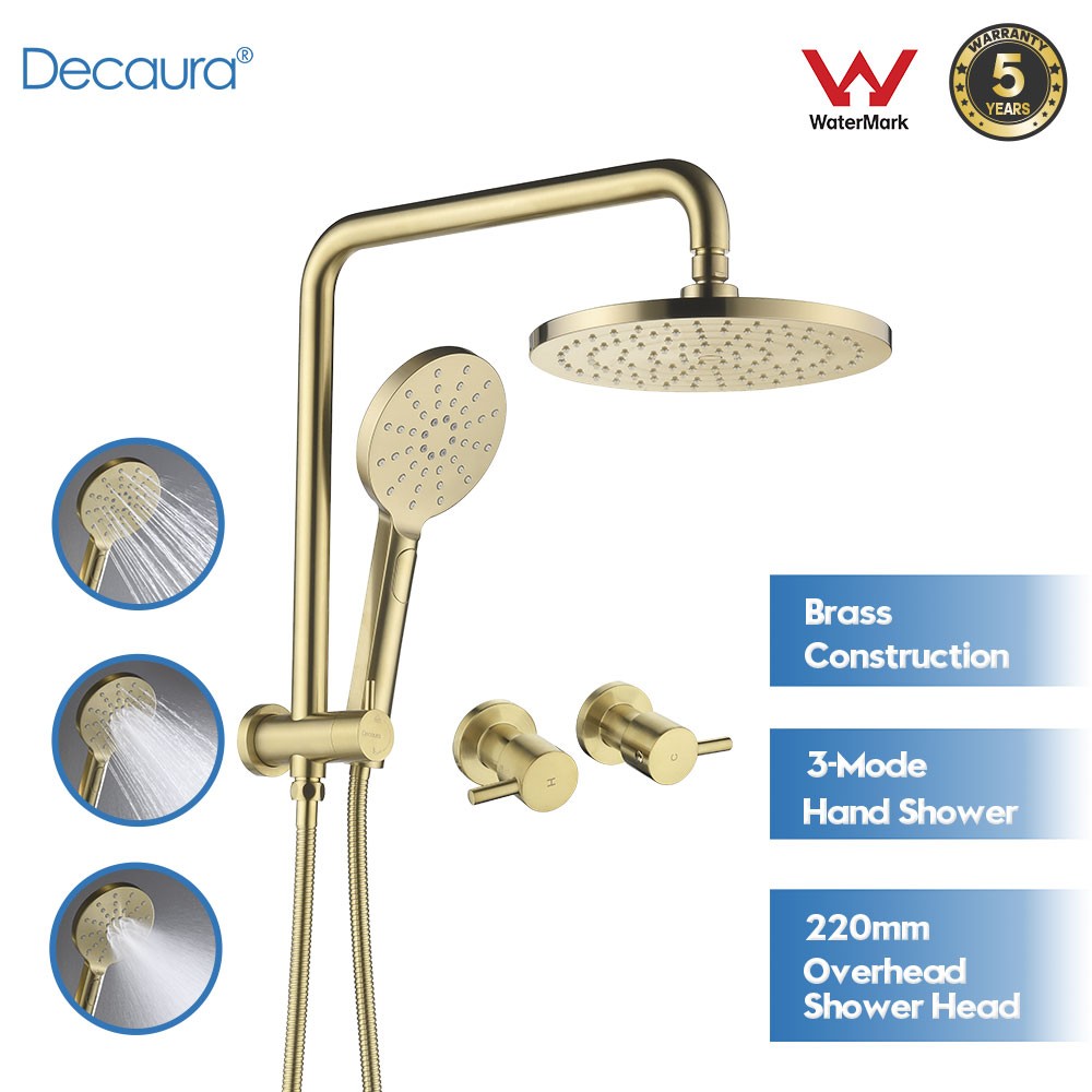 Decaura 9" 2 in 1 Shower Head Set Brushed Gold Gooseneck Arm Wall Tapware Mixer