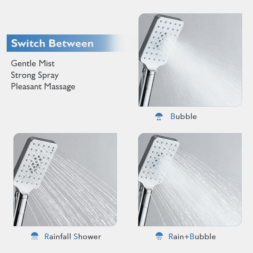 Decaura Shower Head Set 2-Hose Design Square 8" Rain Shower Wall Tapware Chrome