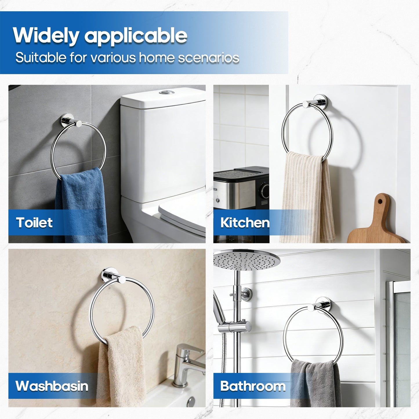 Decaura Bath Round SS304 Hand Towel Ring Rack Rail Holder Hanger Wall Mounted