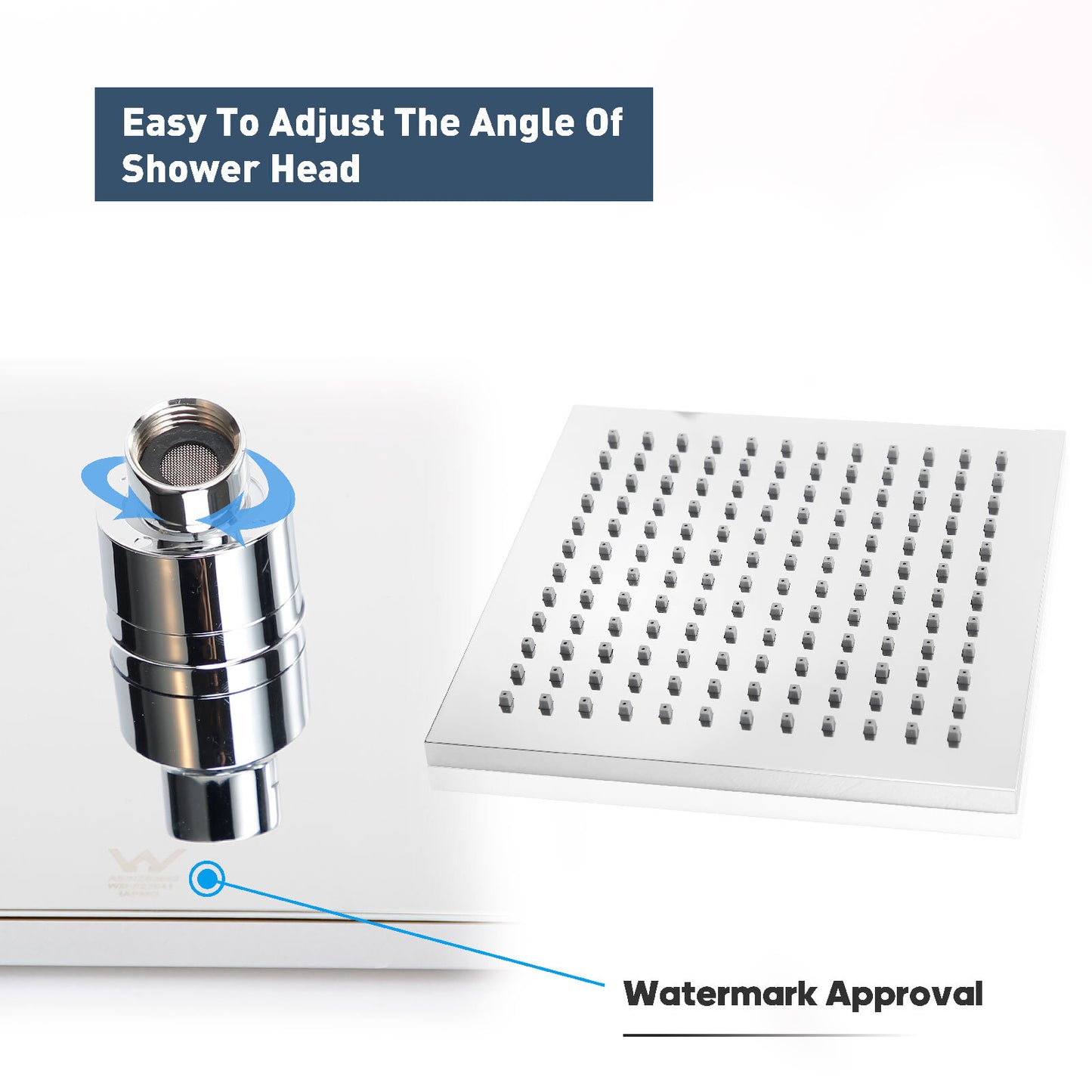 Decaura 8" Rain Shower Head and Gooseneck Shower Arm Square Chrome Wall Mount