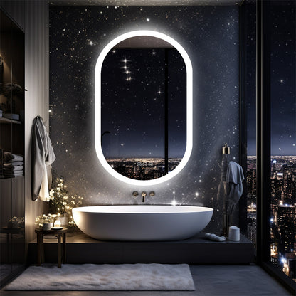 Oval Lighted LED Bathroom Mirror Pill Shaped Anti-Fog Smart Makeup Vanity Mirror