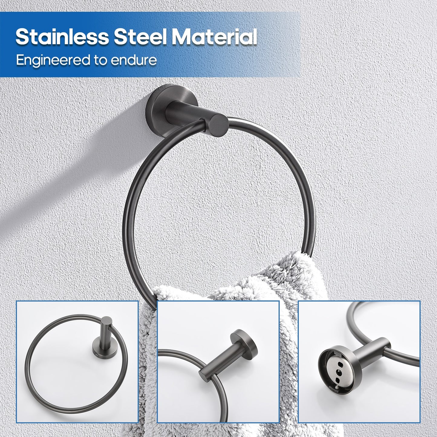 Decaura Bath Round SS304 Hand Towel Ring Rack Rail Holder Hanger Wall Mounted