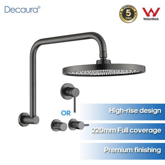 Decaura 10" Rain Shower Head Set Gooseneck Arm Shower Mixer Tap Brushed Gunmetal