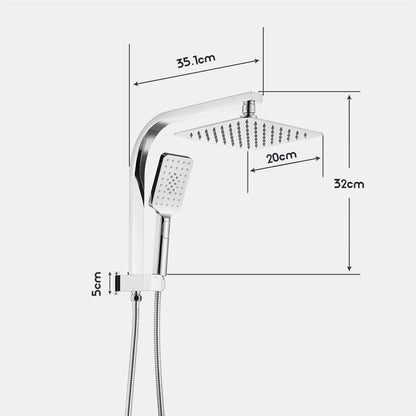 Decaura Shower Head Set square chrome 20cm rain shower head gooseneck shower arm