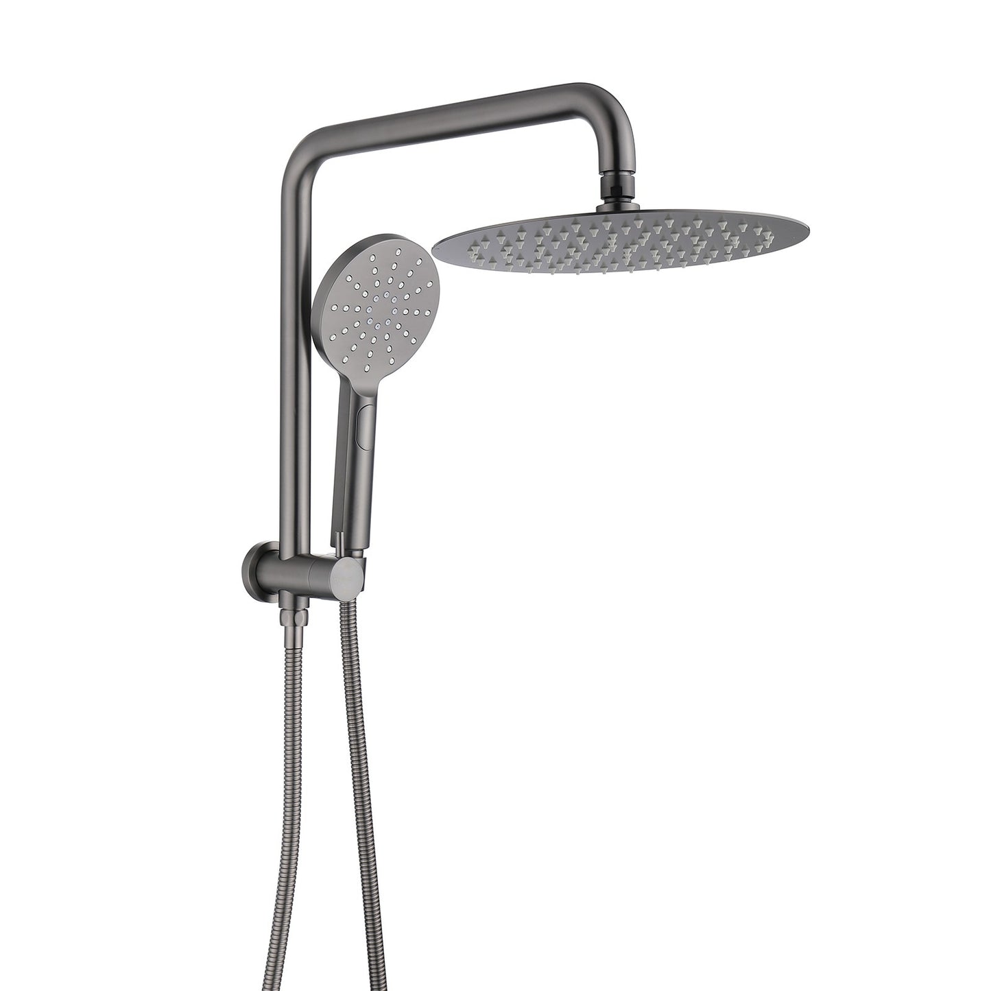 Decaura Bathroom Rain Shower Head Set Round Gooseneck Shower Arm Gunmetal Grey