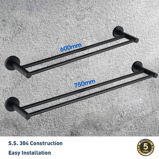 Double Towel Rail 750mm 600mm Black Holder Bar 304 Stainless Steel Wall Mounted
