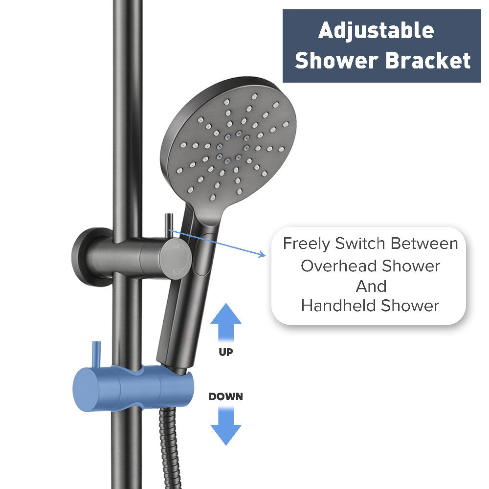 Decaura Brushed Gunmetal Shower Head Set 8" SUS Rain Shower and 3-Mode Hand Head
