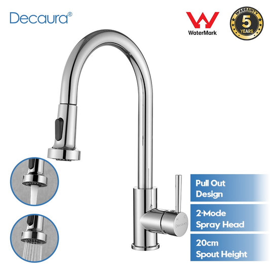 Decaura Kitchen Mixer Tap Pull Out Chrome Sink Faucet 360° Swivel Gooseneck Arm