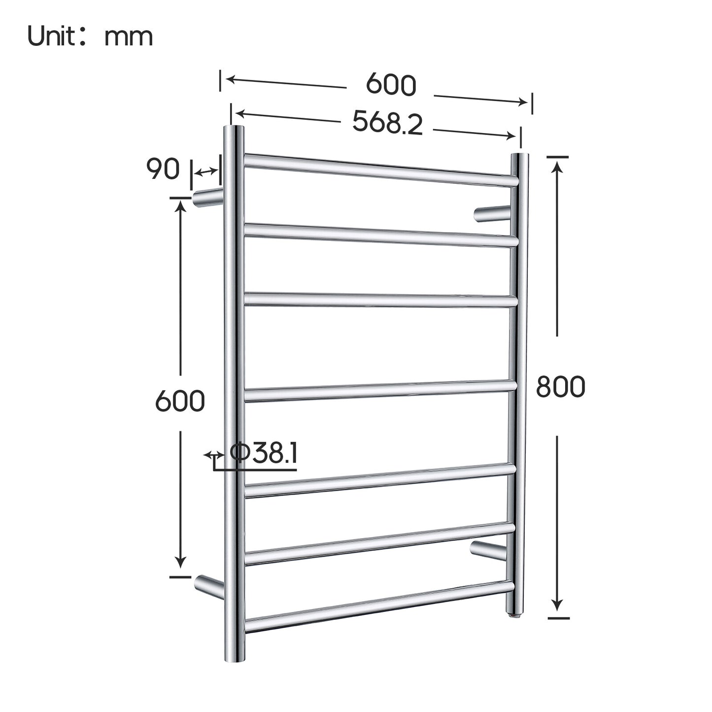 Decaura Heated Towel Rail Rack 304 Stainless Steel Freestanding/Wall Mounted