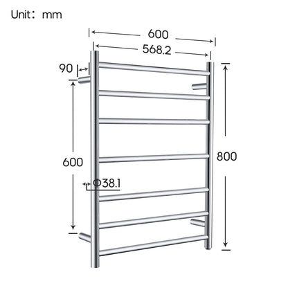 Decaura Heated Towel Rail Rack 304 Stainless Steel Freestanding/Wall Mounted