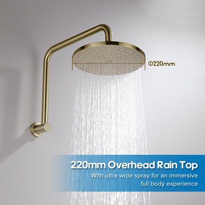 Decaura Shower Head Set Brushed Gold Round Rail Set Shower Mixer Tap Wall Mount