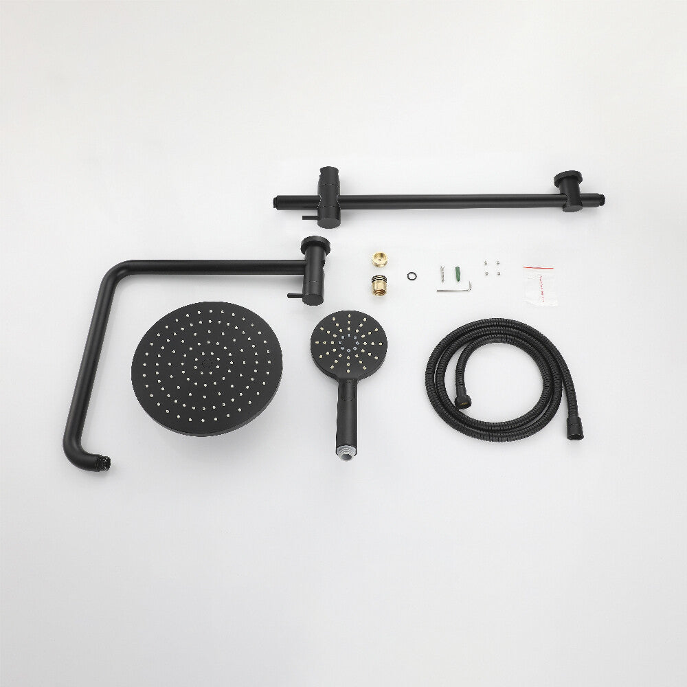 WELS 9" Rain Shower Head Set Black Round Long Rail Gooseneck Arm 3-Mode Hand