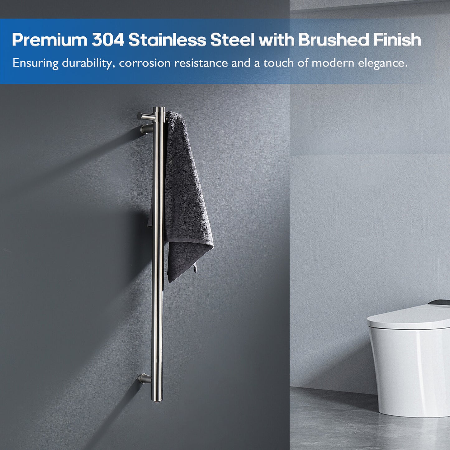 Decaura Heated Towel Rail Rack 304 Stainless Steel Freestanding/Wall Mounted