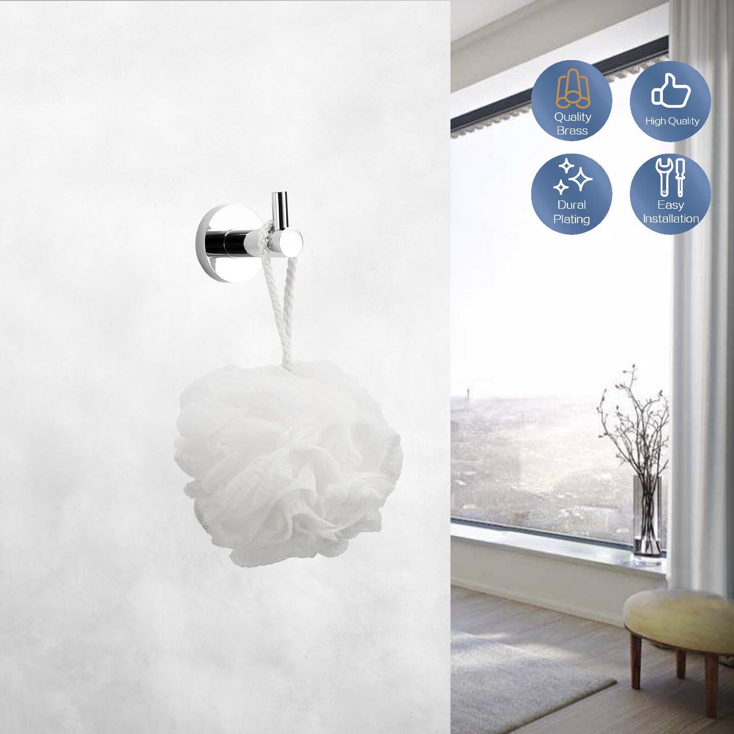 Wall Mounted Holder Set Towel Rack Batoroom Toilet Paper Holder Robe Hook Chrome