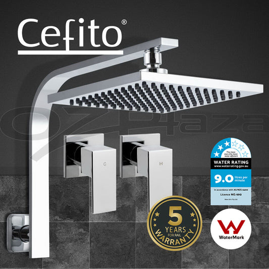 Cefito 8'' Rain Shower Head Taps Square High Pressure Wall Arm Chrome