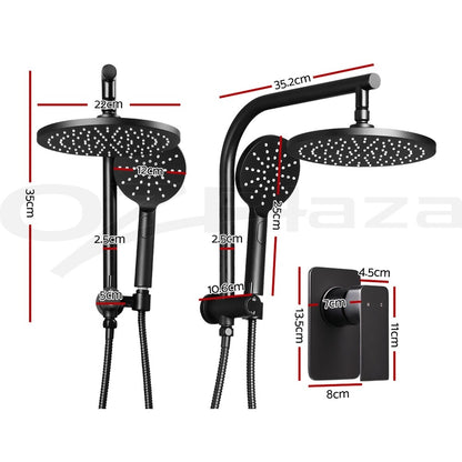 Cefito 9'' Rain Shower Head Mixer Round Handheld High Pressure Wall Black