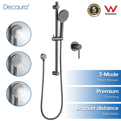 Decaura 3-Mode Hand Held Shower Head Set SHower Rail Brushed Gunmetal Mixer Taps