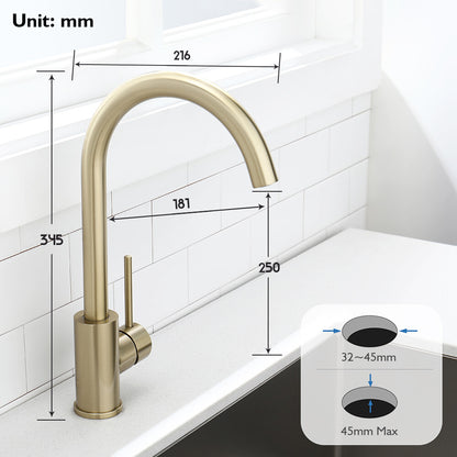 Decaura Kitchen Mixer Tap Brushed Gold Stainless Steel Sink Laundry Taps Swivel