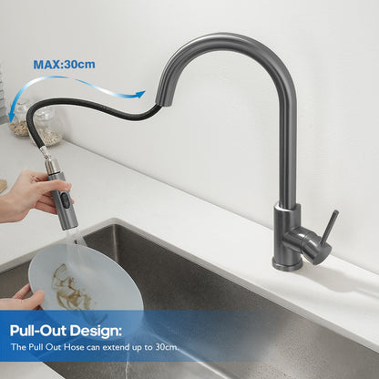 Decaura Kitchen Mixer Tap Pull Out Brushed Gunmetal Stainless Steel Spray Head