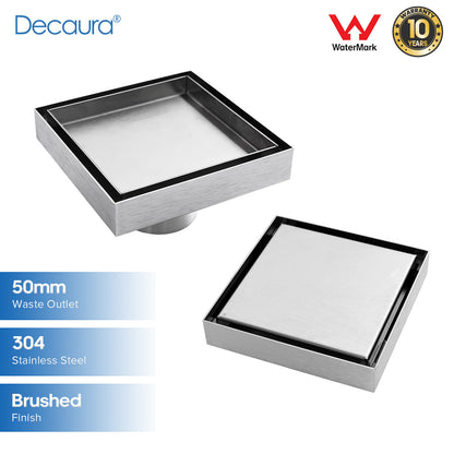 Decaura Square Floor Waste Drain Grate 304 Stainless Steel 115x115mm Bathroom
