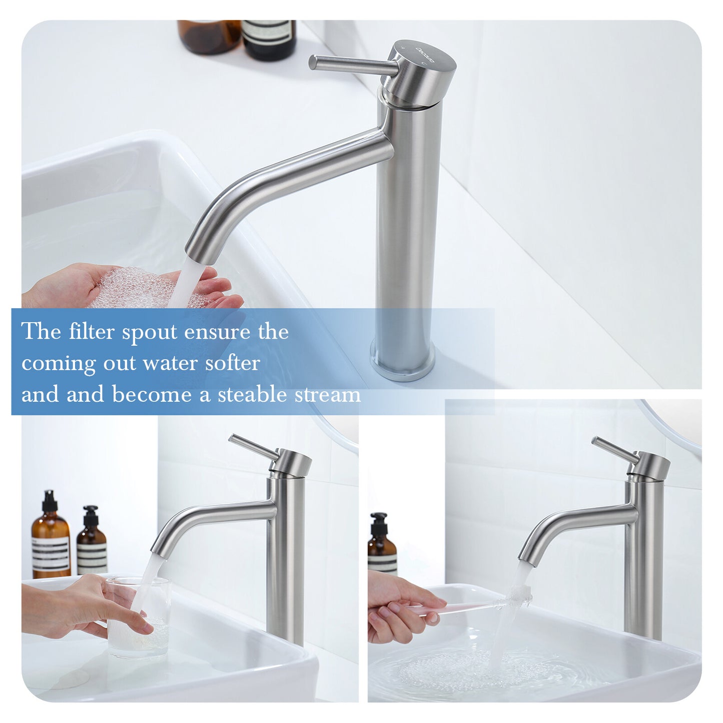 Decaura Bathroom Basin Mixer Tap Stainless Steel Long Gooseneck Brushed Nickel