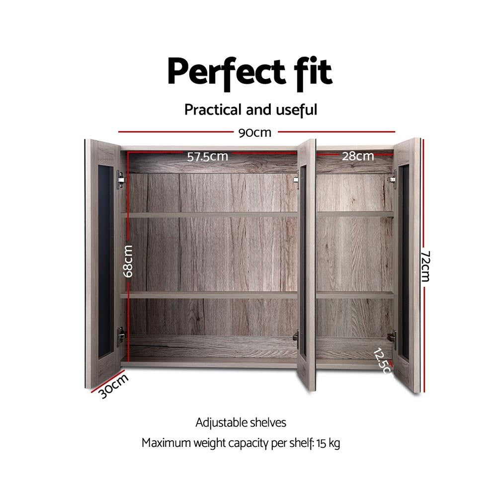 Cefito Bathroom Mirror Cabinet 900x720mm Vanity Medicine Shaving Makeup Oak