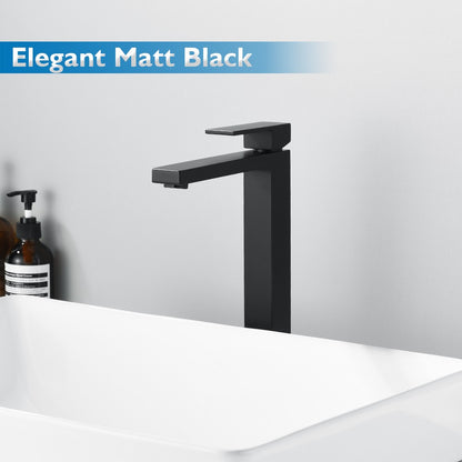 Decaura WELS Tall Bathroom Basin Mixer Tap Black Square Vanity Faucet Brass