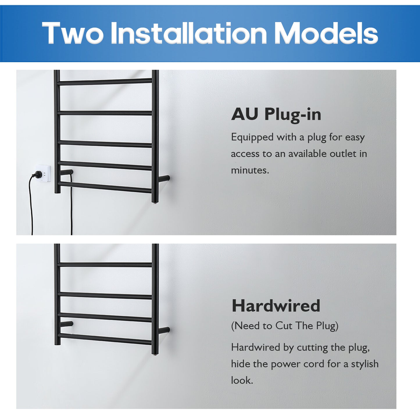 Decaura Heated Towel Rail Rack 304 Stainless Steel Freestanding/Wall Mounted