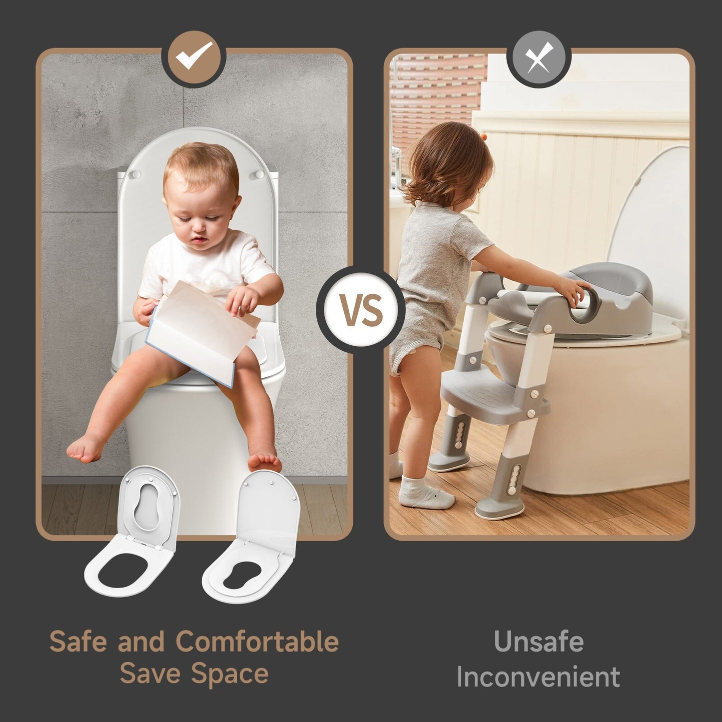 AQUATIZ Blue D-Shaped Family Toilet Seat with Built-in Potty Training Seat