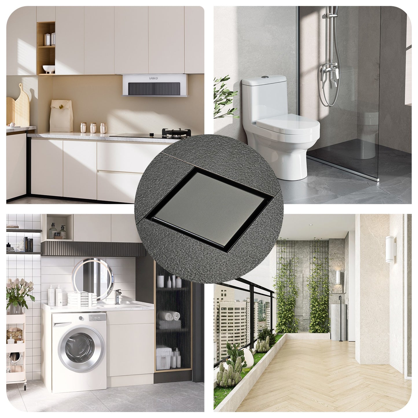 Decaura SUS Shower Grate Drain Brushed Gunmetal Floor Waste Square 80mm Outlet