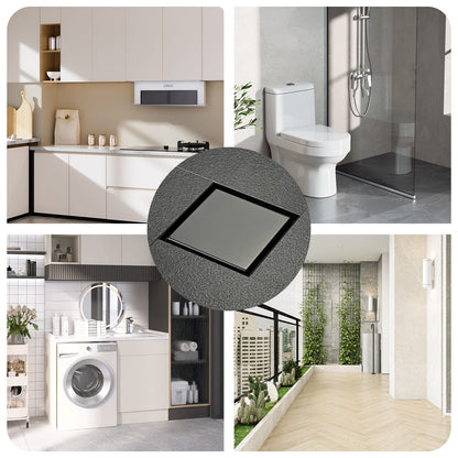 Decaura SUS Shower Grate Drain Brushed Gunmetal Floor Waste Square 80mm Outlet