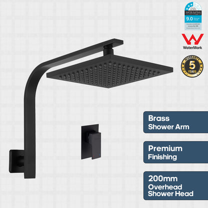 Decaura 8" Rain Shower Head Set Black Square Gooseneck Arm Shower Mixer Taps