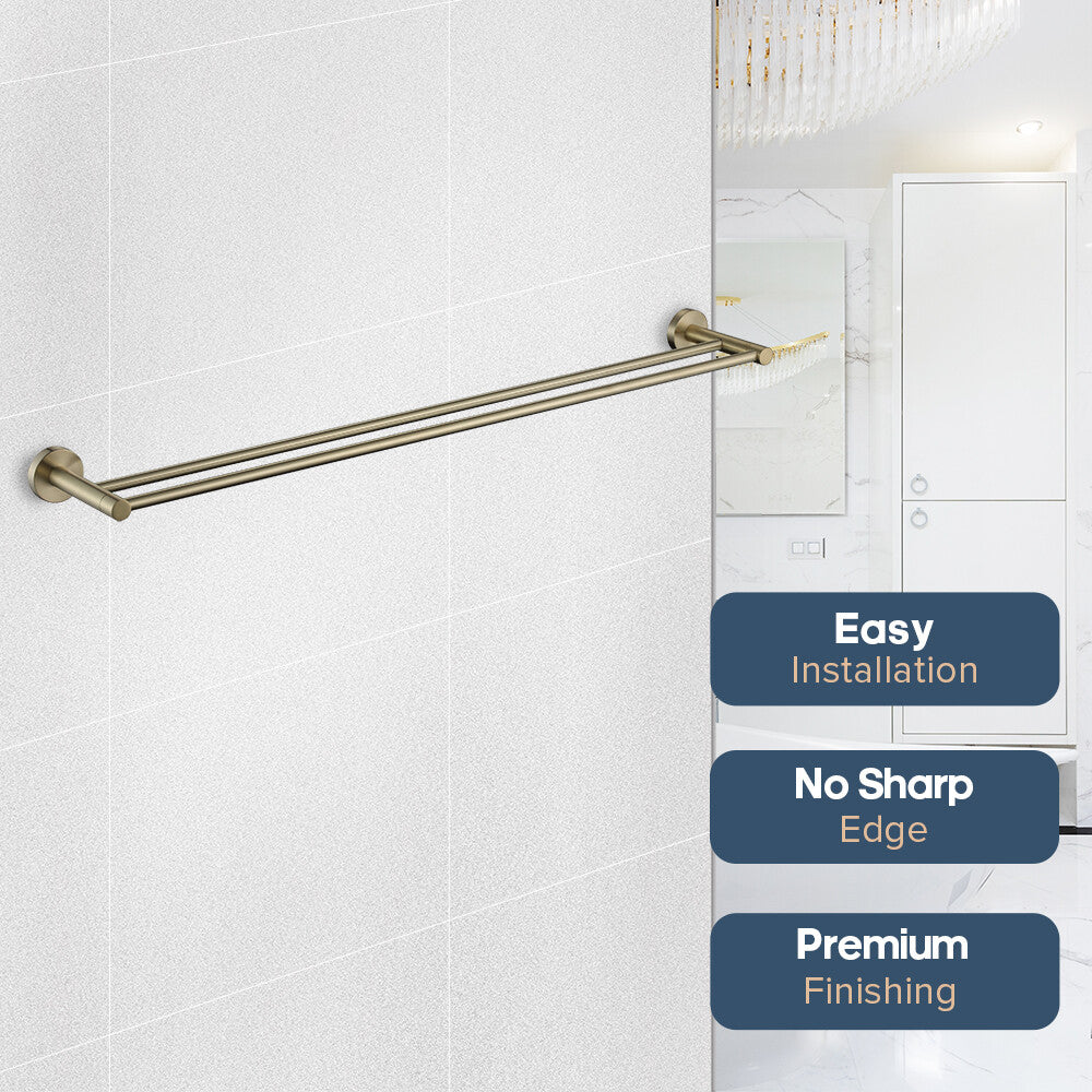 Brushed Gold Set Toilet Paper Holder Towel Rail Rack Shelf Robe Hooks Bathroom
