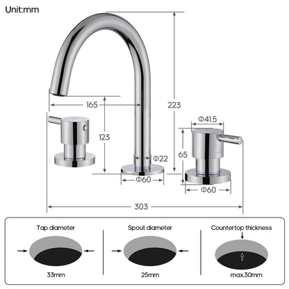 Decaura Basin Tap Set 2 Handles Chrome Swivel Gooseneck Spout and 1/4 turn Taps
